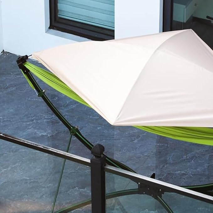 Portable Outdoor Hammock with Quick-Fold Stand and Adjustable Sunshade for Ultimate Relaxation in Gardens, Camping, and Beach Settings - Spacious Design with Storage Bag Included