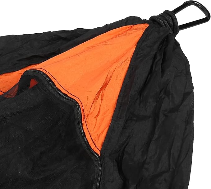 Camping Hammock with Mosquito Net,Single Hammock,Camping Hammock Lightweight, Nylon Camping Bed Net Swing 280x140cm (Black + Orange)