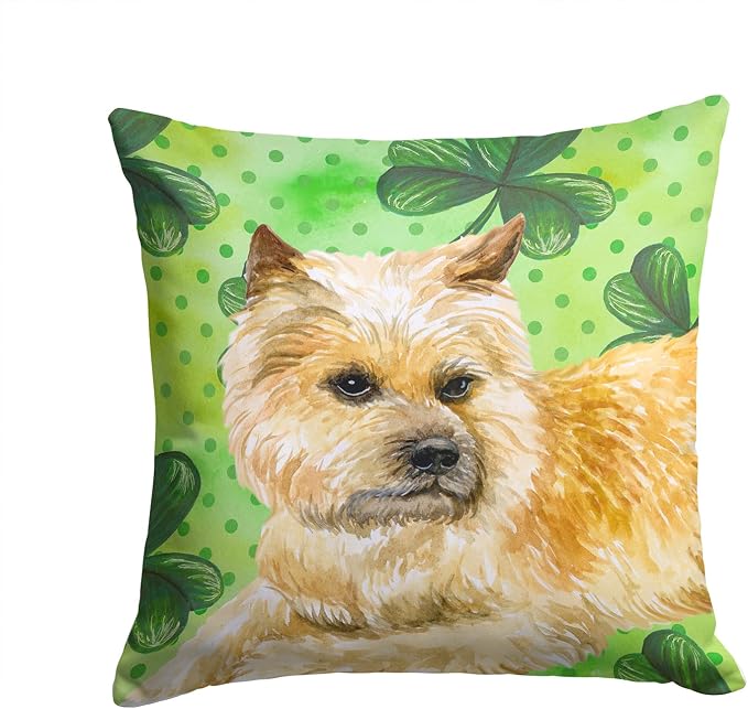 Caroline's Treasures BB9864PW1414 Cairn Terrier St Patrick's Fabric Decorative Pillow, Green Machine Washable, Indoor Outdoor Decorative Pillow for Couch, Bed or Patio, 14Hx14W