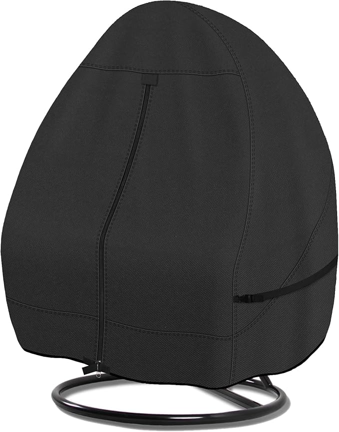 Porch Shield Patio Hanging Egg Chair Cover - 600D Waterproof Outdoor Double Seat Wicker Swing Egg Chair with Stand Protector, Black