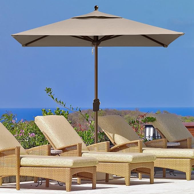 EliteShade USA 10-Year-Non-Fading 6x6Ft Square Market Patio Umbrella, UPF 50+ UV Protection Performance Sun Umbrella, Heavy Duty Commercial Grade Outdoor Table Umbrella with Crank, Windproof Vented Top for Garden, Pool, Deck and Outdoor Playsets, Mushroom
