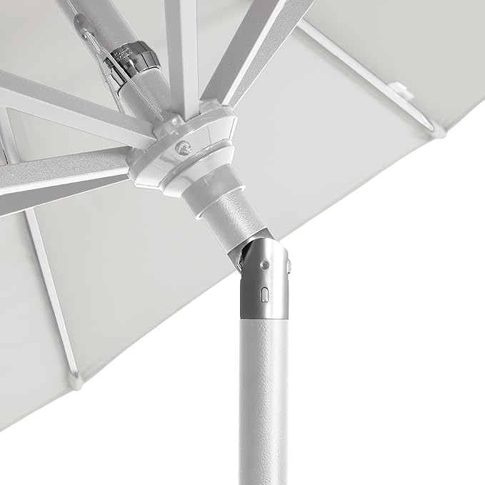 California Umbrella 12-Year-Non-Fading, 9Ft Premium Sunbrella Patio Umbrella, Hand-Crank, Button-Tilt, White Frame, Natural Fabric
