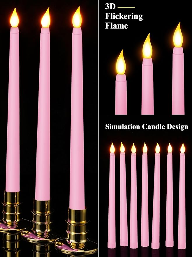 Treela 72 Pcs Flameless LED Taper Candles Battery Operated Candles Bulk 11 Inch Flickering Fake Candlesticks with Warm Light for Valentines Day Church Wedding Party Battery Not Included(Classic,Pink)