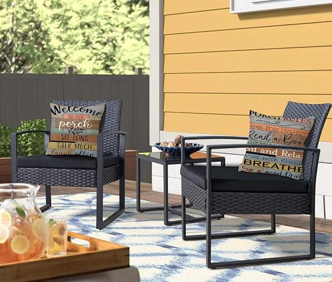 Porch Rules Sign Outdoor Pillow Covers Waterproof Welcome to Our Porch Patio Pillow Covers for Couch Bench Patio Furniture Set of 2