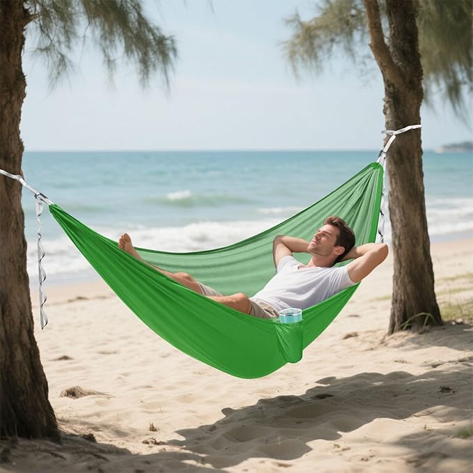 Safari Green Solid Color Pure Plain 330lb Capacity Outdoor Hammock with Portabl Carry Bag Portable Hammock for Outside Camping Essentials hamaca para Patio Exterior