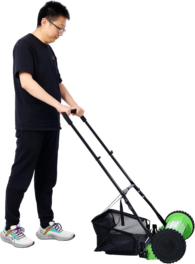 Ochine 14-Inch 5-Blade Push Reel Lawn Mower, Cordless Manual Reel Lawn Mower Walk-Behind Steel Lawn Mowers for Farms, Parks, Yards and Courts