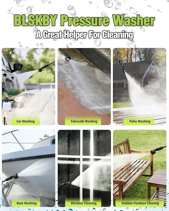 Portable Pressure Washer Cordless 2 Batteries - 1200PSI Brushless Battery Powered Power Washer with 6-in-1 Nozzle, Foam Cannon, 3 Power Level, Hand Held Pressure Washer for Cars Patio Driveway