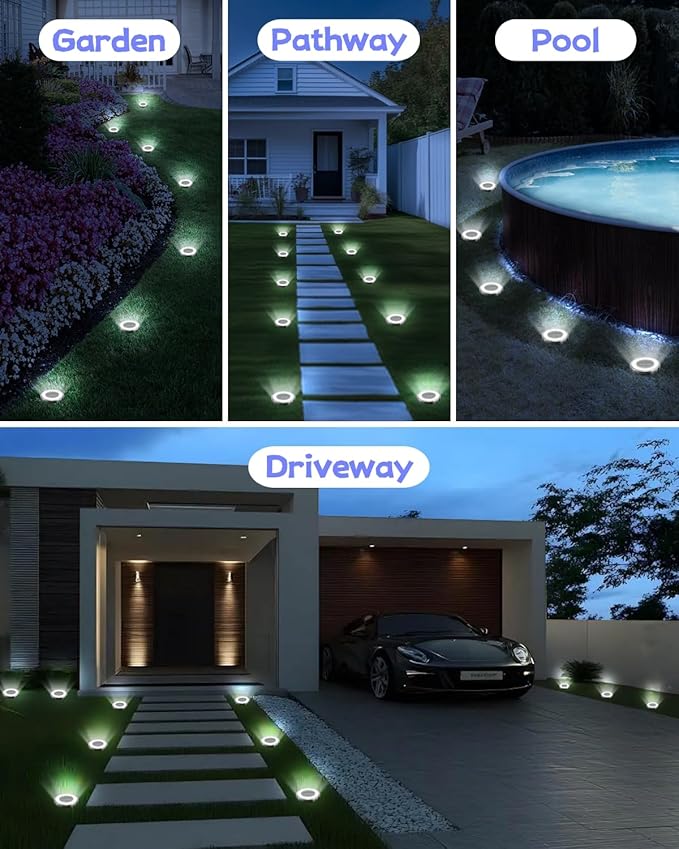 Mini Solar Ground Lights Outdoor 32 Pack Waterproof Upgraded Anti-Rust Solar Flat Garden Lights Stainless Steel Solor Powered Disc Landscape Light for Pathway Walkway Yard Lawn Patio-Cool White