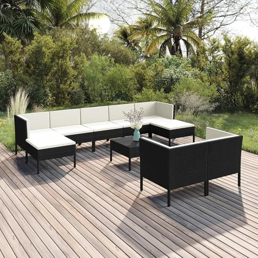 10 Piece Patio Lounge Set with Cushions,Patio Sofa,Outdoor Daybed,Patio Seating,Outdoor Furniture Sets,Patio Conversation Sets,Modern Set,Outdoor Patio Chairs,Patio Furniture Set, Poly Rattan Black