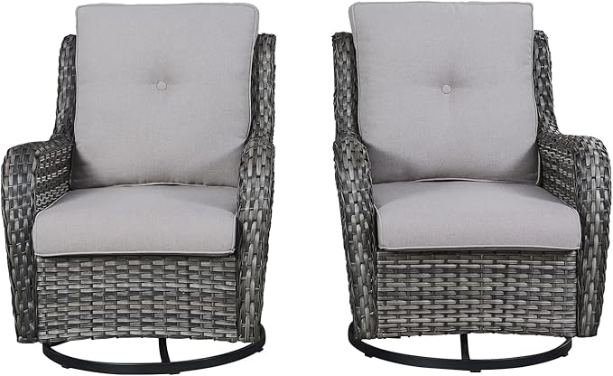 Rilyson Wicker Rocking Chair Swivel Chairs - 2 Piece Rocker Patio Chairs Set Rattan Rocking Chair for Outdoor Porch Deck Garden Backyard (Mixed Grey/Grey)