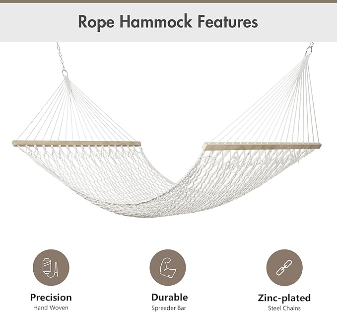 ANOW 13.5FT Curved Wooden Stand with Rope Hammock, Heavy Duty Larch Wood Arc Stand with 2 Chains, 4 Balance Ropes and 4 Carabiners, Includes Light Brown Hammock with Spreader Bars