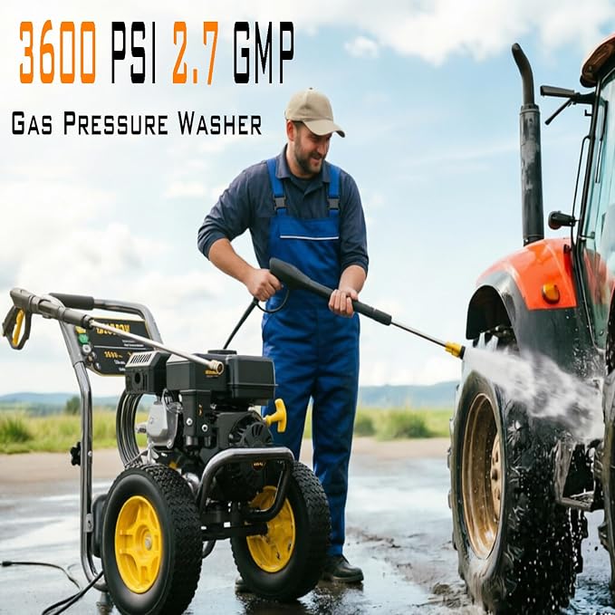 BLUBERY Gas Pressure Washer, 3600 PSI Pressure Washer，2.7 GPM Heavy Duty Power Washer, 30 feet Pressure Hose&Soap Tank,4-Stroke OHV 212cc Engine,Portable Industrial Style,Black