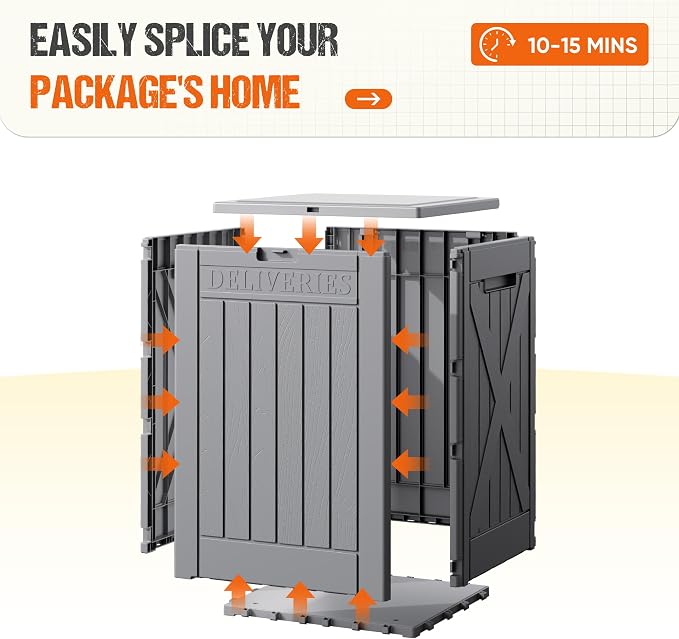 Flamaker 50 Gallon Deck Box, Package Delivery Box for Outside, Outdoor Package Drop Container for Gifts, Waterproof Plastic Storage Container with Lockable Secure for Porch (Gray)