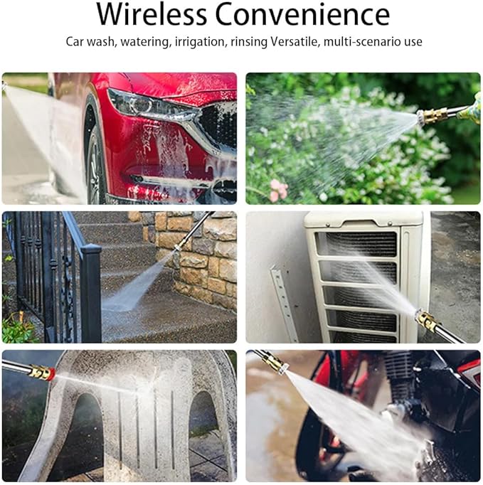 Cordless Pressure Washer, 21V, 2 Batteries, Charger, Hose, Accessories Included, 15000 r/min, Portable Power Washer (Blue Water Gun - Toolbox - Powerful Battery*2)