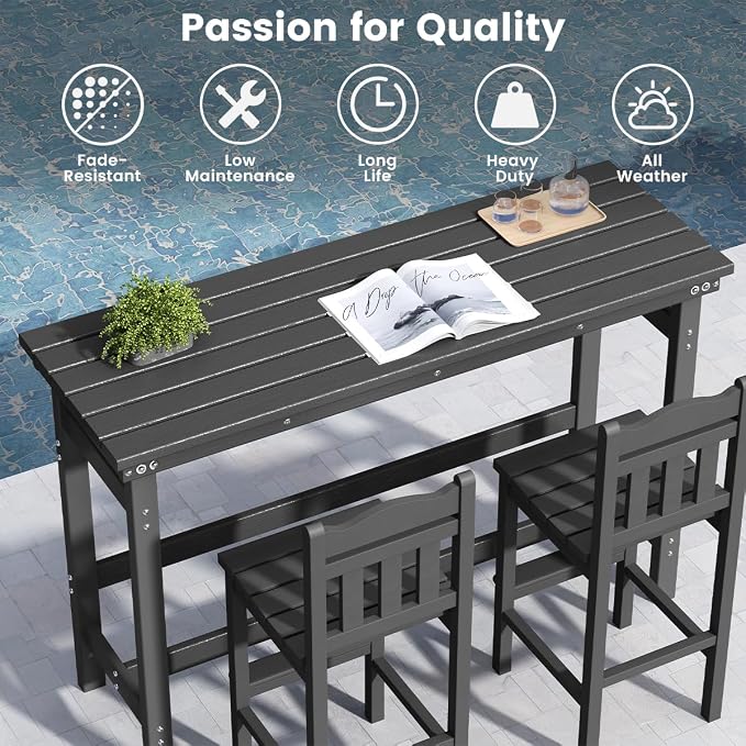 Sundale Outdoor Bar Table, 41 Inch Height Adirondack Rectangle Bar Table, All Weather Patio Bar Counter Height Table for Outside Backyard Balcony Poolside (Black)