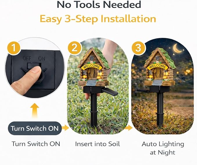 Solar Garden Lights Outdoor, 2 Pack Decorative Solar Fairy House Pathway Lights Waterproof, Resin Garden Lights for Yard Lawn Patio Decor
