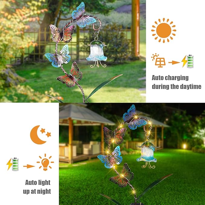 Bshine Solar Butterfly Lights Outdoor Garden Decoration, Metal Stake Waterproof Hanging Flower Solar Lights, Garden Decoration Outdoor Terrace, Yard, Path and Lawn Ornaments