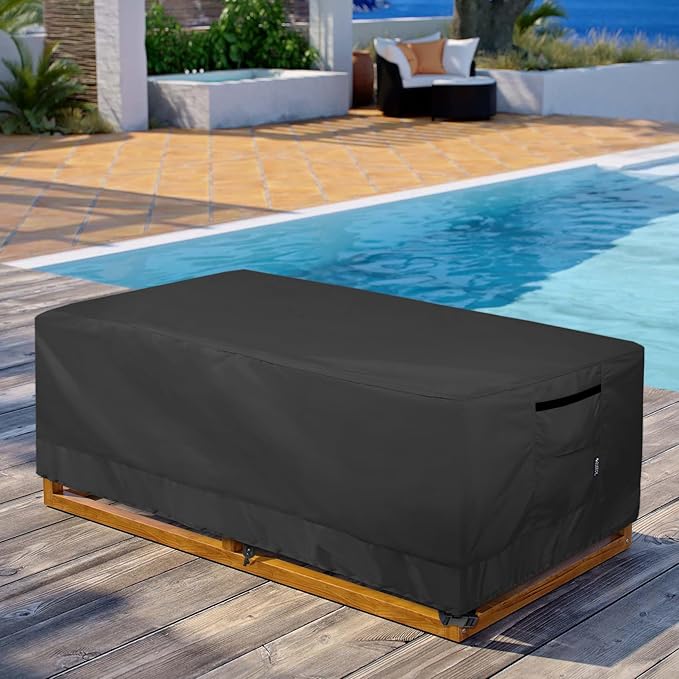 Patio Coffee Table Cover, Waterproof Rectangular Small Side Table Cover for Outdoor Furniture 48L x 26W x 18H inch, Black