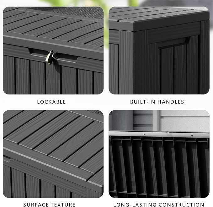 90 Gallon Waterproof Resin Deck Box, UV Resistant Outdoor Storage for Garden, Patio, Porch, Delivery（Black，80 Gallon）
