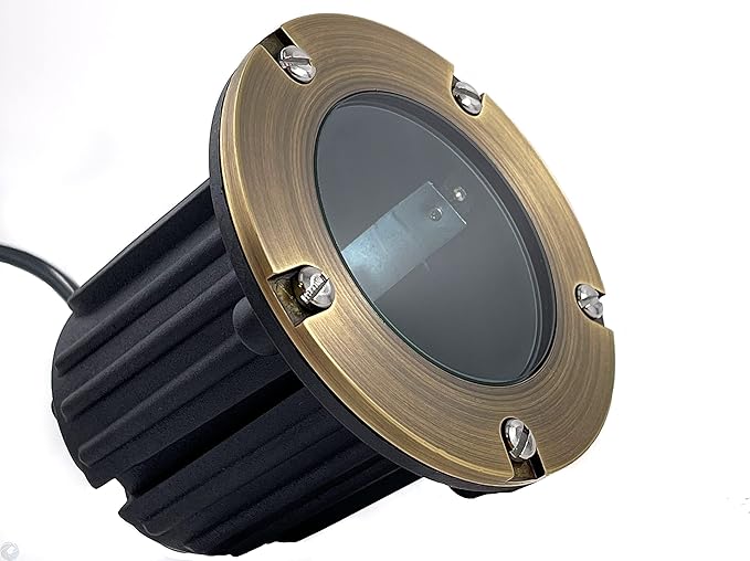 LED Low Voltage Landscape Lighting Well Lights 173 - Solid Brass In Ground Lights for Outside, Long Lasting Home and Garden 12 Volt Landscape Lighting with Ground Spake & Connectors (Without Bulb)