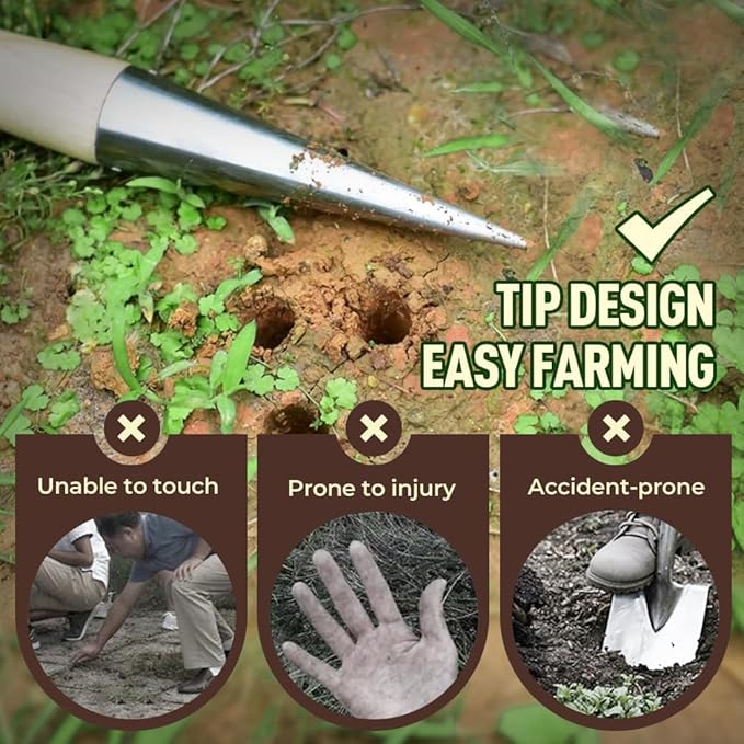 Plant Hole Digger for Planting, New Handheld Digger Garden Seed Planting Tool Bulb Planter Tool T Wooden Handl for Planting Tulip Daffodil Saffron Vegetable Seeds, Easy to Drill Holes (1 Pcs)