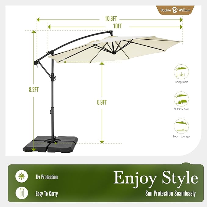 Sophia & William Offset Patio Umbrella 10ft Outdoor Table Umbrella Hanging Umbrella