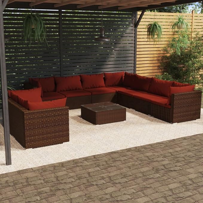 Patio Lounge Set with Cushions,Conversation Patio Furniture Porch Furniture Sets Garden Furniture Suitable for Patio, Deck, Front Porch, Poolside or Balcony Brown Poly Rattan