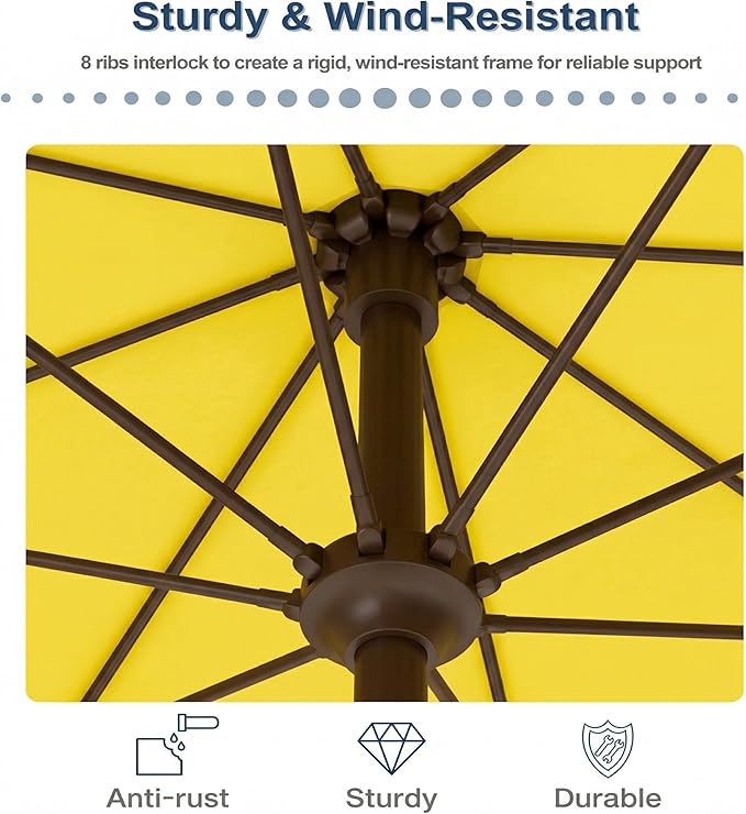 PatioKingdom 10FT Patio Umbrella with Push Button Tilt and Crank, Outdoor Market Umbrella with 8 Fiberglass Ribs, UV Protection Table Umbrella for Pool,Backyard,Garden,Deck
