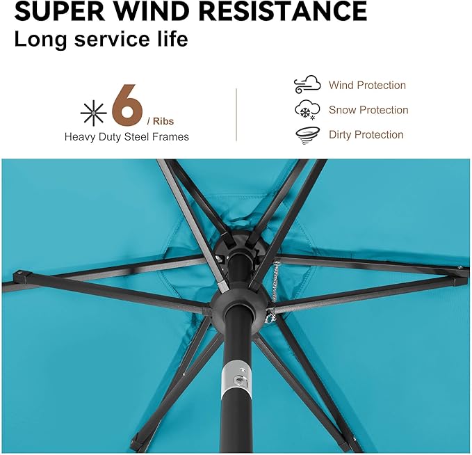 10ft Patio Umbrella Outdoor - Table Umbrella with 6 Sturdy Ribs, Market Umbrella with Push Button Tilt, UV Protection for Pool, Porch, Garden, Deck, Backyard (Aqua Blue)