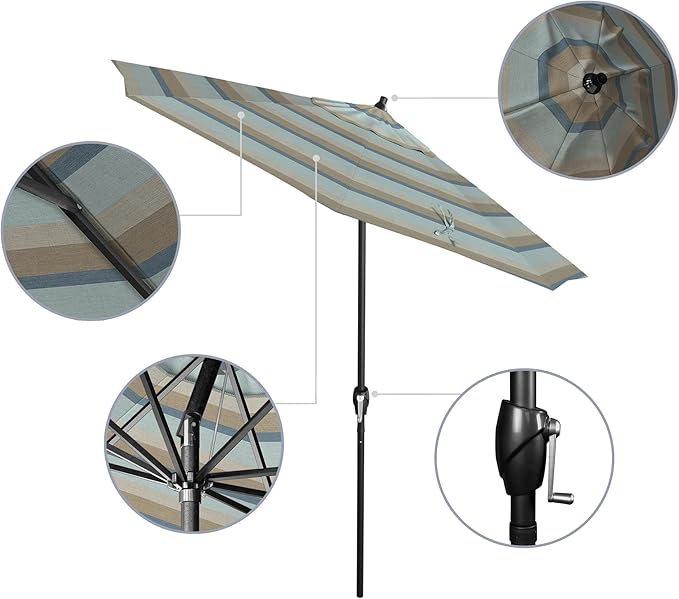 California Umbrella 7.5' Rd Aluminum Patio Umbrella, Crank Lift, Auto Tilt, Black Finish