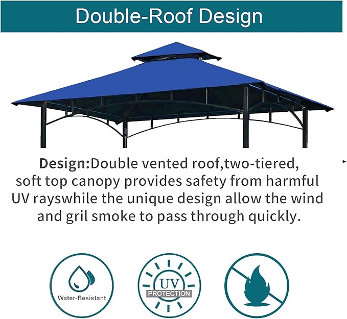 Grill Gazebo Replacement Canopy Top - Wonwon 5x8 Gazebo Roof Double Tiered Outdoor BBQ Roof Cover Grill Shelter Only Fit for Model L-GG001PST-F (Blue)