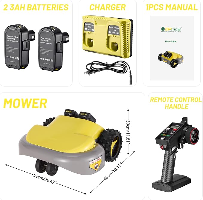 Remote Control Lawn Mower - Battery Powered Rc Lawn Mower, Cut Height 2.0"-3.0", 40% Slope, Remote Control with Adjustable Speeds, 100% Electric All-Wheel Drive