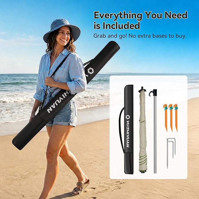 Patio Umbrella with Exclusive Black Coating, 7.2ft/7.8ft Heavy-Duty Double-Layer Nylon Canopy, Adjustable Tilt Sun Shade Outdoor Table Umbrella, UV Protection & Carry Bag for Beach, Fishing, Backyard