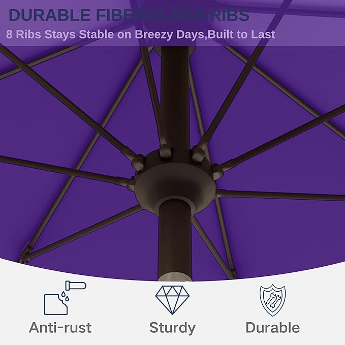9ft Patio Umbrella with Push Button Tilt and Crank,Outdoor Market Table Umbrella UV Protection 8 Sturdy Ribs for Backyard,Garden,Pool,Deck(Dark Purple)