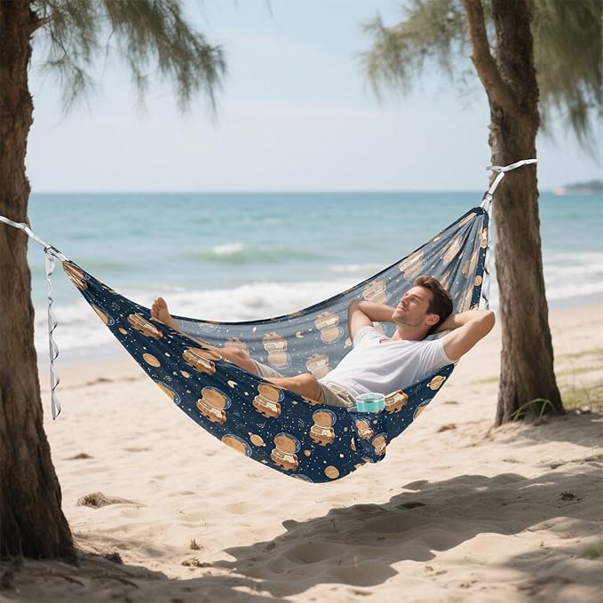 Camping Hammock Outdoor Hammocks for Outside Astronaut Capybara Beach Trees Portable Lightweight with Pockets Tree Straps Indoor