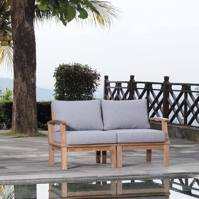 Modway EEI-1822-NAT-GRY-SET Marina Premium Grade A Teak Wood 2-Piece Outdoor Patio Furniture Set, Natural Gray