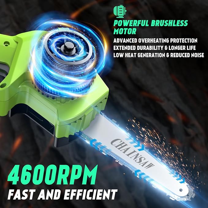 2-in-1 Cordless Pole Saw 8 Inch＆Mini Chainsaw, with 2×4.0Ah 21V Battery and Charger, Brushless Motor, Total Reach of Max 15ft, Electric Pole Saw for Tree Trimming and Hedge Cutting