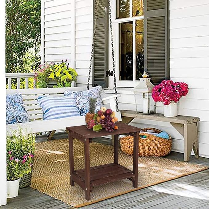 Rectangular Fir Wood Side Table, Light Brown Outdoor/Indoor End Table for Patio, Living Room, or Bedroom 20x14x20 Inch