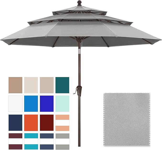 ABCCANOPY 5-Year 10-Year No Fading 9FT 3 Tiers Patio Umbrella, Outdoor Table Umbrella with 8 Sturdy Ribs for Deck, Backyard, Garden, Yard