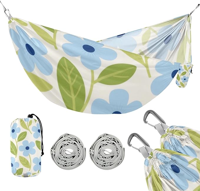 Spring Minimalist Blue Floral 330lb Capacity Camping Hammock with Hanging Ropree Hammock for Outside Patio Garden hamaca inflable para Piscina