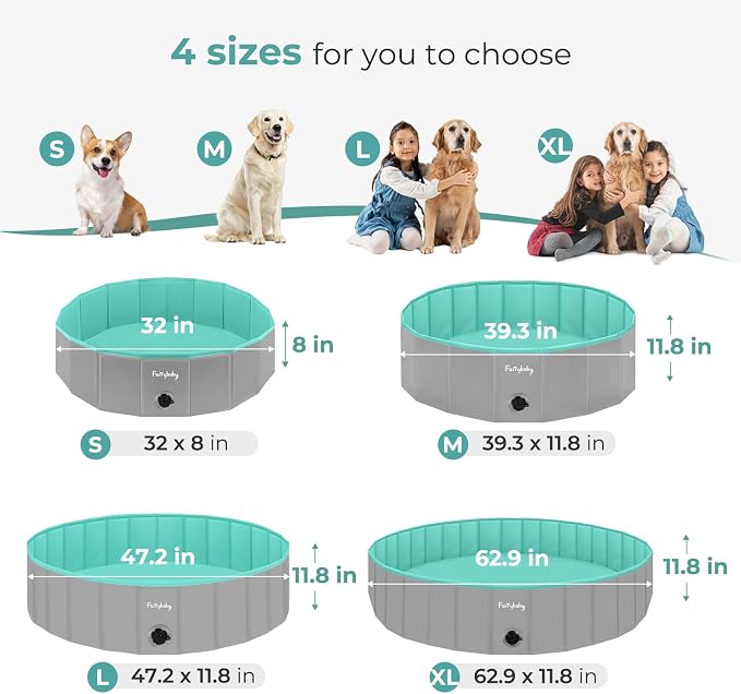Foldable Dog Pool for Large Dogs, Hard Plastic Kiddie Pool for Dogs, 64" Collapsible Dog Pool with Rigid PP Core, Non-Slip PVC, Durable Pet Bath Tub for Indoor/Outdoor Backyard, Grey