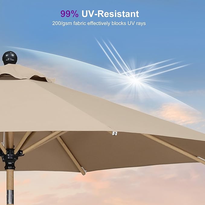 PURPLE LEAF 9 Feet Patio Umbrella Outdoor Table Umbrella Aluminum Round Market Umbrella with Push Button Tilt & 8 Sturdy Ribs and Crank Commercial Sun Umbrella for Garden Patio Balcony, Taupe