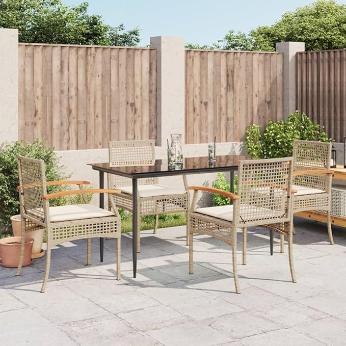 5 Piece Patio Dining Set with Cushions, Sectional Sofa Patio Conversation Set Outdoor Lounge Sets Porch Furniture Set for Negotiation Area Exhibition Poolside Garden Beige Poly Rattan