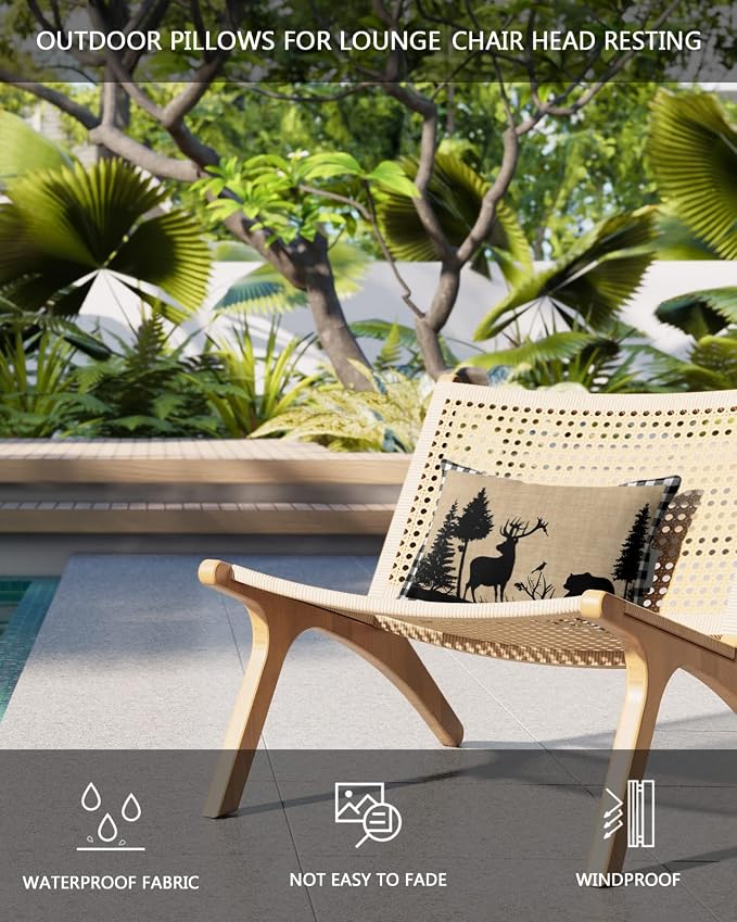 Outdoor Pillows Covers with Inserts Christmas Animal Moose Elk Xmas Tree Waterproof Recliner Pillow with Adjustable Strap Throw Pillows for Patio Furniture Pool Lounge Chair, 11x16 inch, 1PCS