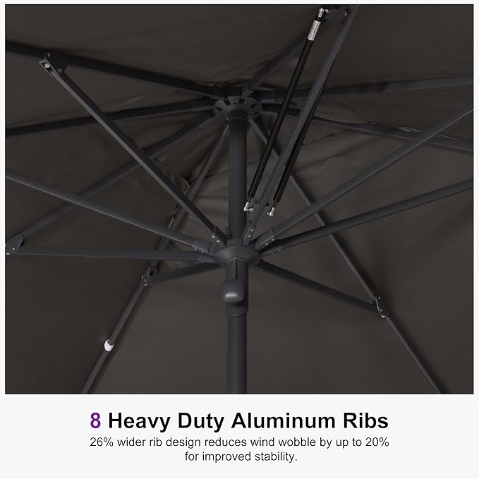 PURPLE LEAF 11' x 8' Rectangular Semi-Auto Outdoor Patio Umbrella Aluminium Market Umbrella Table Sun Umbrella with 1.89" Rod and 8 Sturdy Ribs for Deck Lawn Pool Garden, Gray