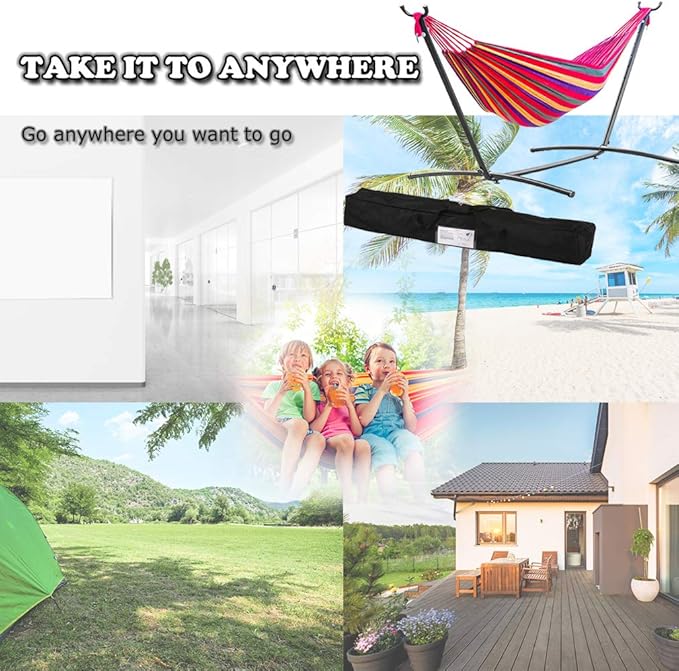 9FT Portable Hammock with Stand, 2 Person Large Durable and Stable Hanging Hammock Chair for Indoor Outdoor Backyard Decor Bed Patio Garde Lawn w/Carrying Case 300 Lb Capacity,Red