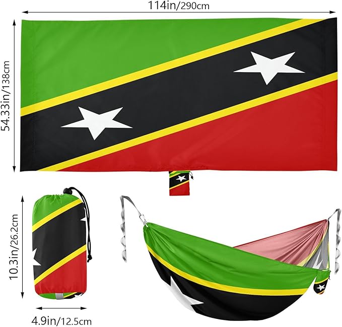 National Flag of Saint Kitts and Nevis Hammocks with Portabl Carry Bag Backyard Hammock for Indoor Outdoor Patio