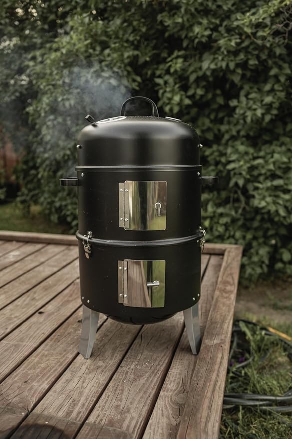 GasOne Vertical Smoker with Thermometer – 16 Inch Heavy Duty Charcoal Smoker – Multipurpose Charcoal BBQ Grill Smoker for Outdoor, Camping – Easy Assembly, 2 Access Doors Grill with Smoker