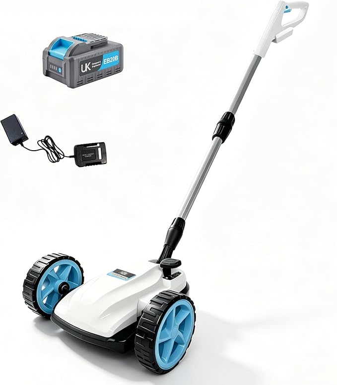 RB 40V 9" Mini Cordless Lawn Mower with Battery & Charger for Small Yards | Ultra-light with brushless motor. 3 cutting heights. One-hand steering. Upright storage for tiny spaces, small lawns, patios.