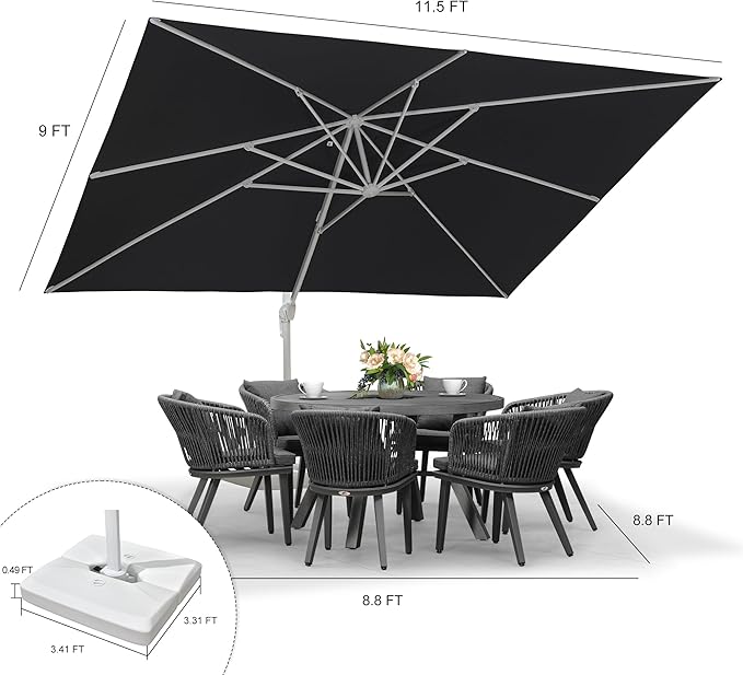 PURPLE LEAF 10' × 13' Patio Umbrella With Base White Cantilever Umbrella Square Outdoor Offset Umbrella Windproof with 360° Rotation for Garden Deck Pool, Navy Blue
